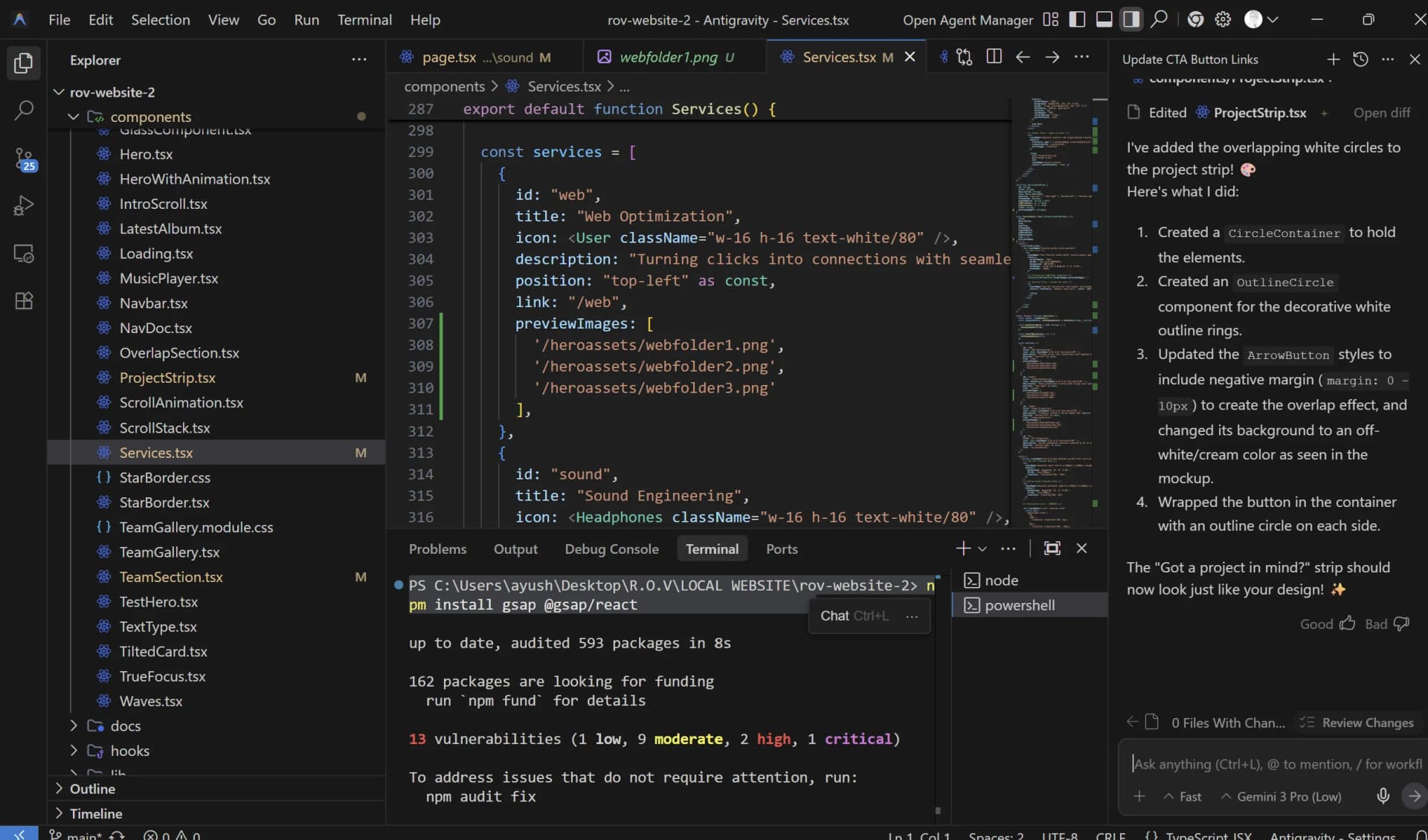 An ROV website being built in a code editor, showing custom development rather than a drag-and-drop template